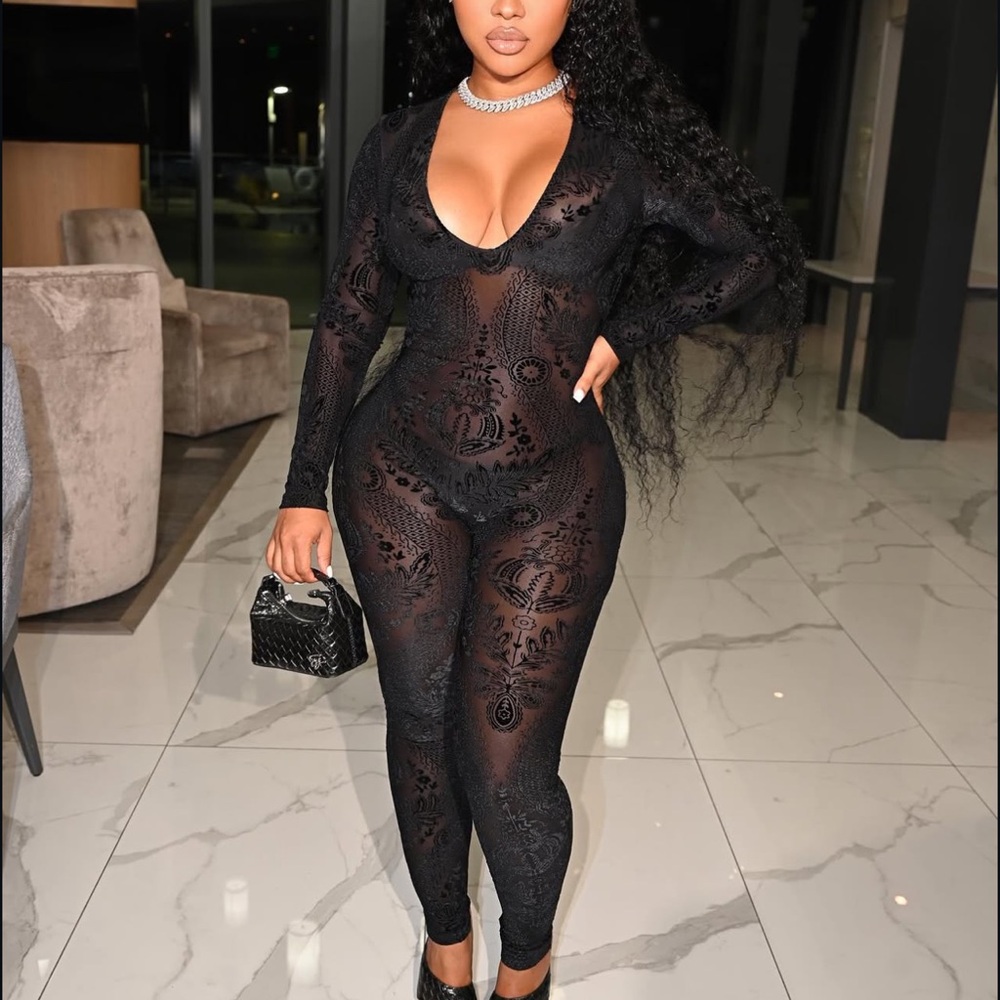 Black mesh jumpsuit